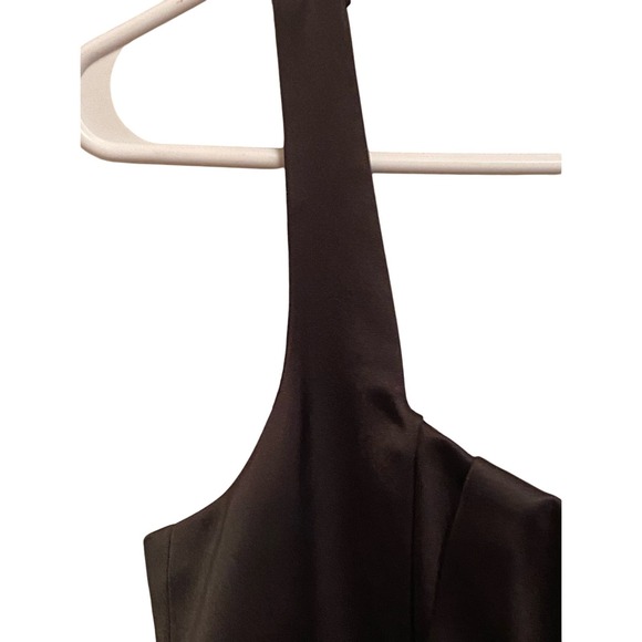 David Meister Black Cocktail Dress Square Neck Pleats Satin Slip LBD Sheath 10 - Picture 5 of 8